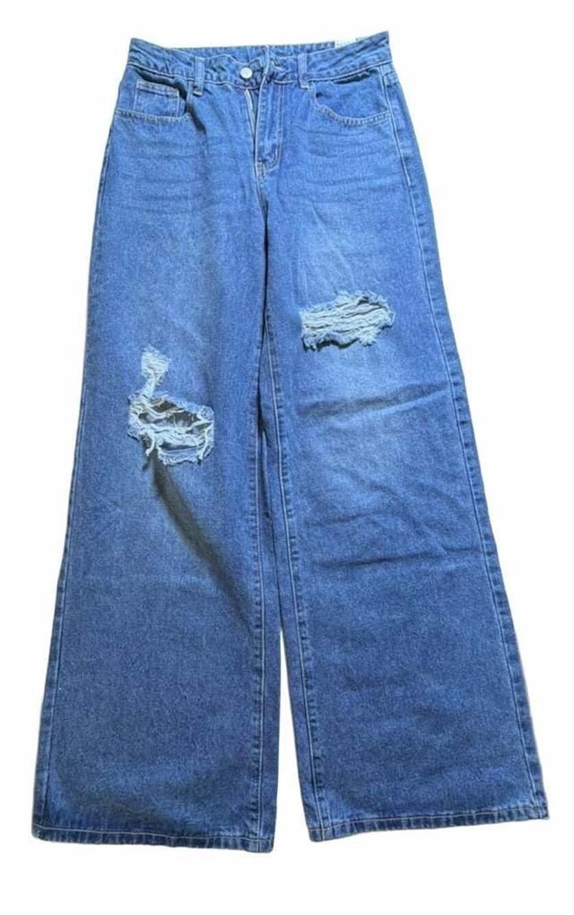 SHEIN Ripped Wide Leg Denim Jeans
